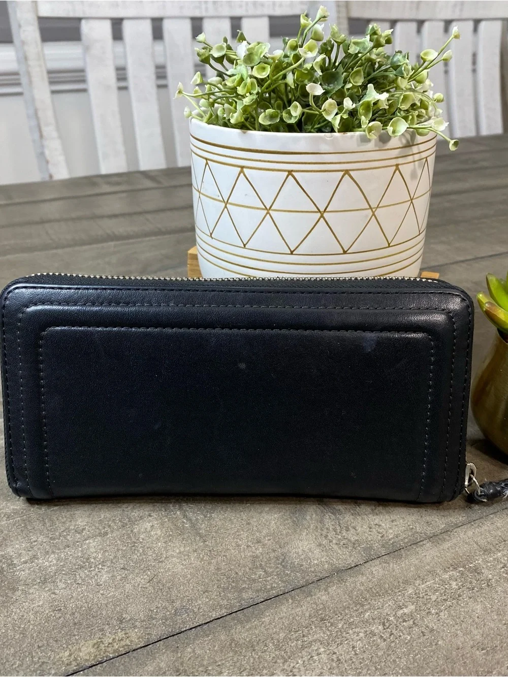 Coach Vintage Black Leather Zip Around Long Wallet Silver Button Accordion